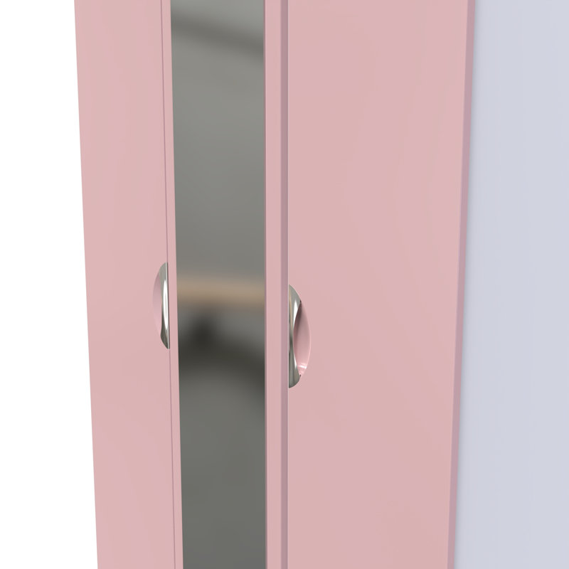 Bhodhini Triple Mirror Wardrobe, Pink/White