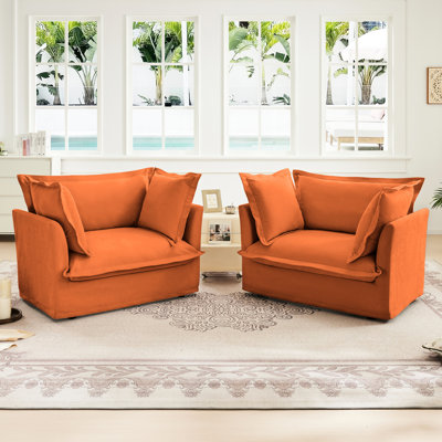 Fauteuil à housse orange avec sièges profonds, coussins en mousse haute densité et chenille respirante pour les espaces familiaux 2 coussins moelleux, sièges élégants