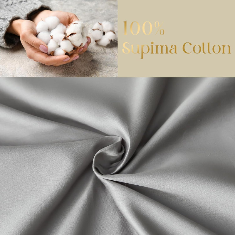 Ensemble de tissage 100% coton à densité de tissage 600 fils Supima, Ensemble de draps pour lit simple très long avec, Gris