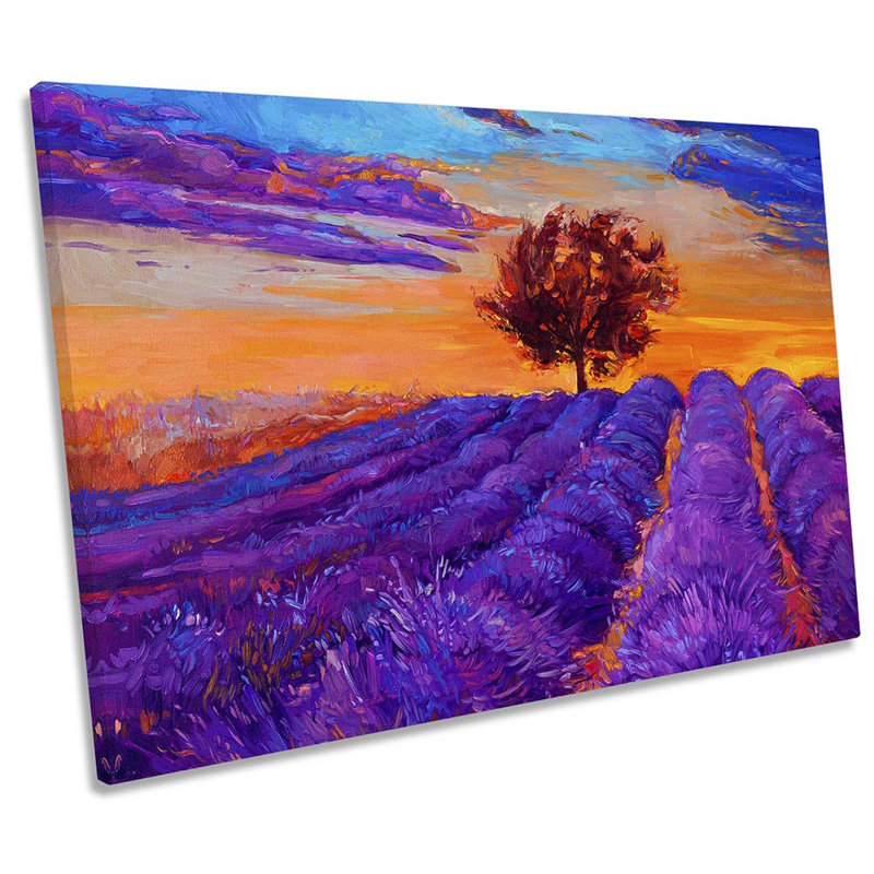 Lavander Field Tree Landscape - Wrapped Canvas Painting, 91.4cm H x 137.2cm W 