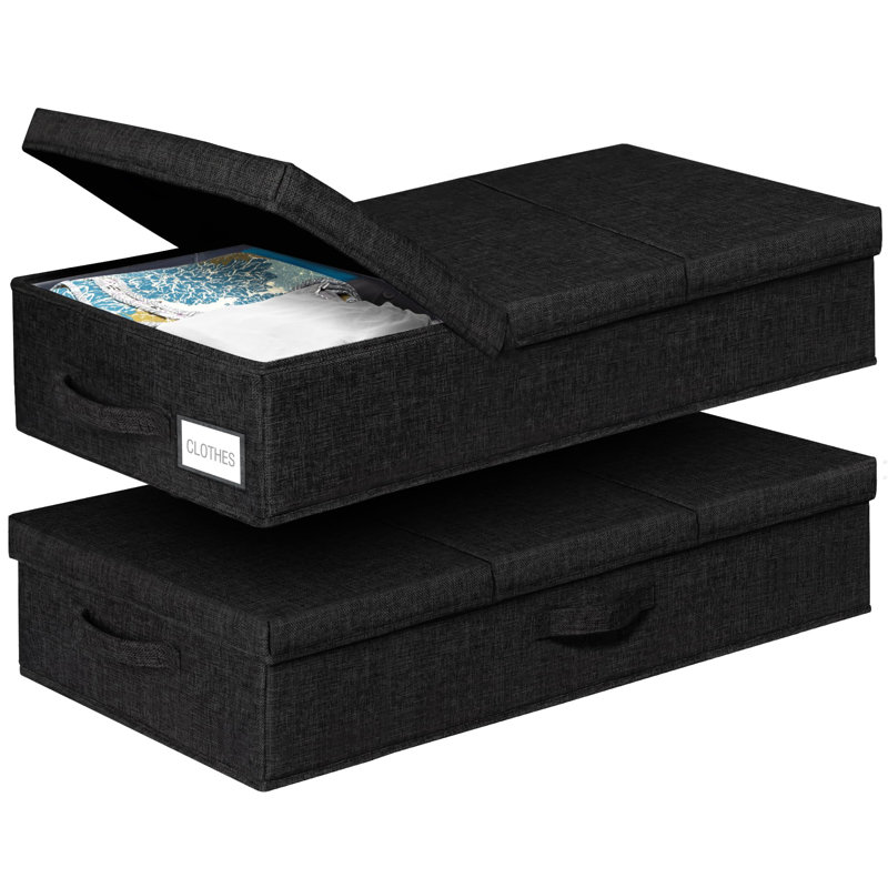 Ensemble de 2 bacs de rangement sous le lit sous le lit avec couvercle, grande boîte de rangement pour tiroir de vêtements robuste sous le lit, noir