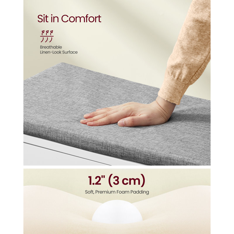 Banc de rangement pour chaussures avec coussin, banc d'entrée à 3 niveaux avec siège rembourré, portes, tablettes réglables, 14 x 31,9 x 20,7 pouces, pour le couloir, la chambre à coucher