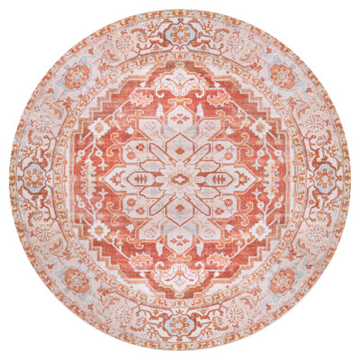 Lesak Ornate Medallion Machine-Washable Orange/Cream Rug