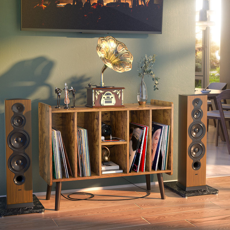 33" Media Shelves Cabinet With Power Outlet and USB Charging Port, Rustic Brown