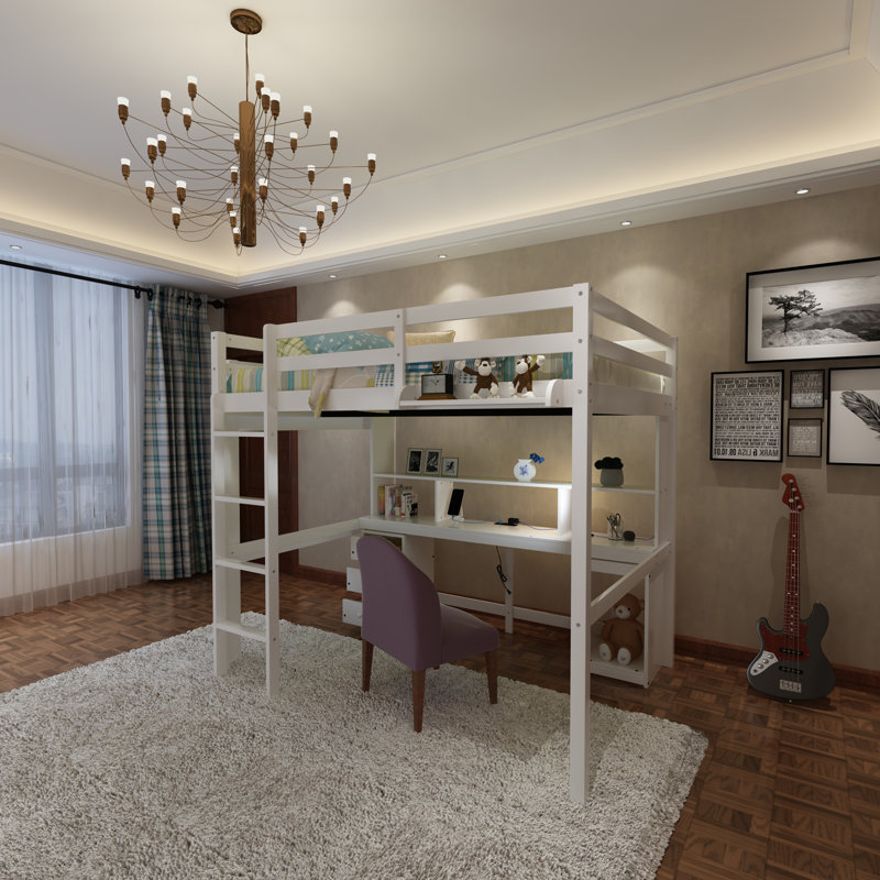 Lit mezzanine avec tiroirs Hassard Kids, Double
