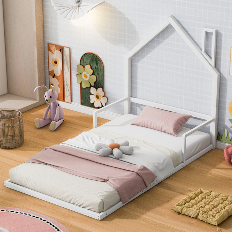 Ailton Metal Platform Bed, White, Twin