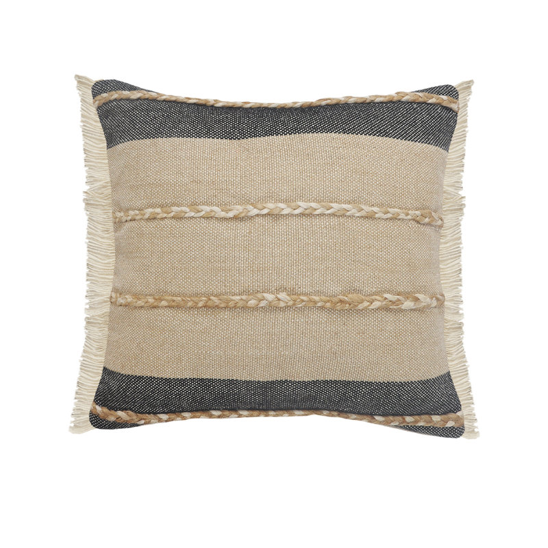 Housse et insert de coussin Atlantis, 20 po x 20 po, Polyester/ bourre en polyester, Jute beige et ivoire rayé