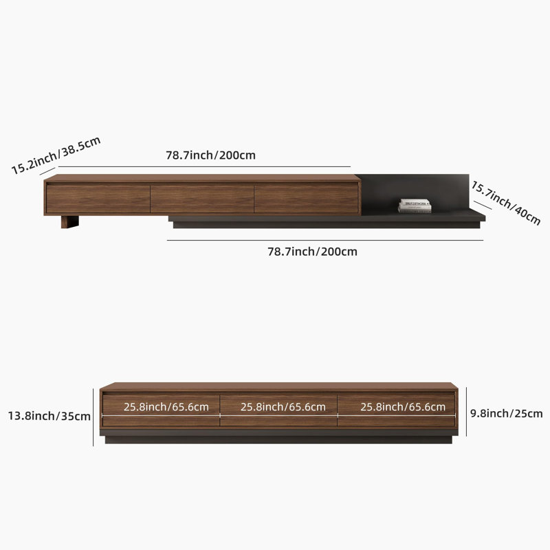 Extendable TV Units for Living Room 200-330cm with 3 Drawers - Modern Wooden TV Stand Cabinet Media Entertainment Center for 65-85-100 Inch TVs