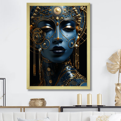 Femme dorée et bleue, déesse Portrait II - déesse, art mural