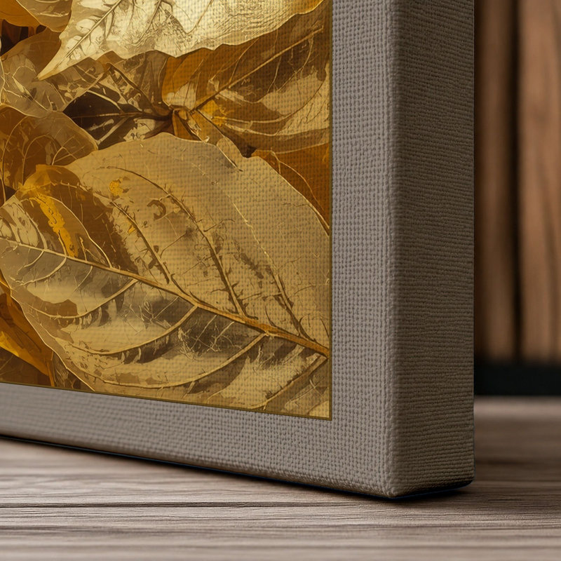 Gilded Leaves Botanical - Wrapped Canvas, 36x24 - 91.4 x 61.0 cm, Taupe Border