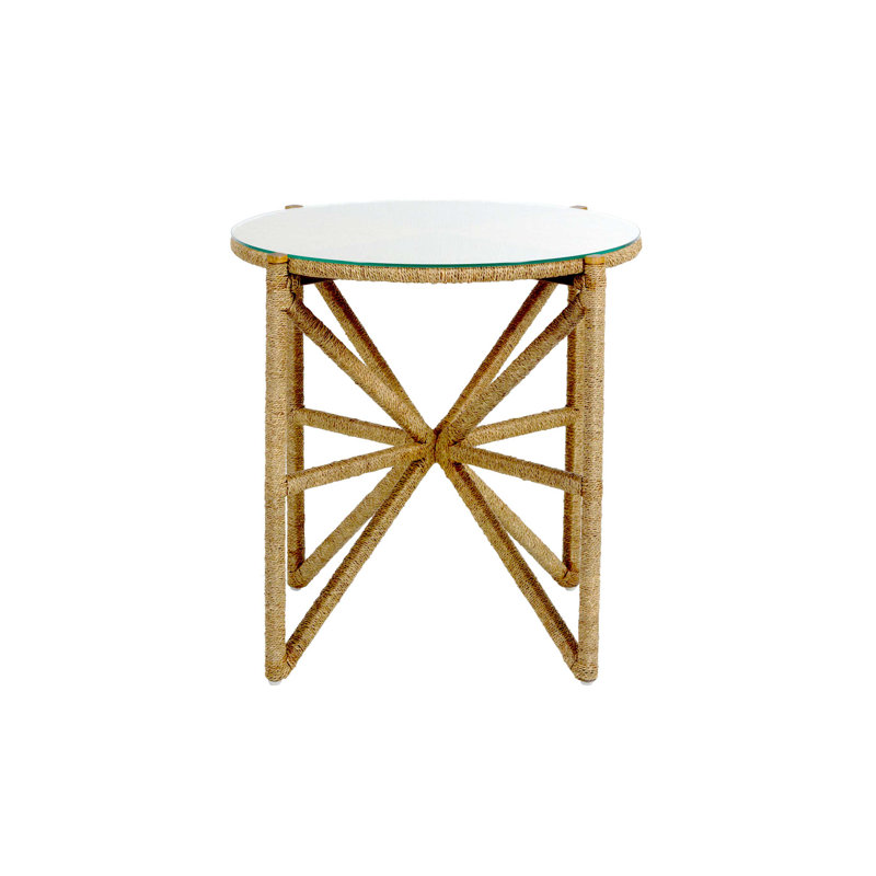 Transitional Nigel 26'' Brown Wood and Glass Round End Table