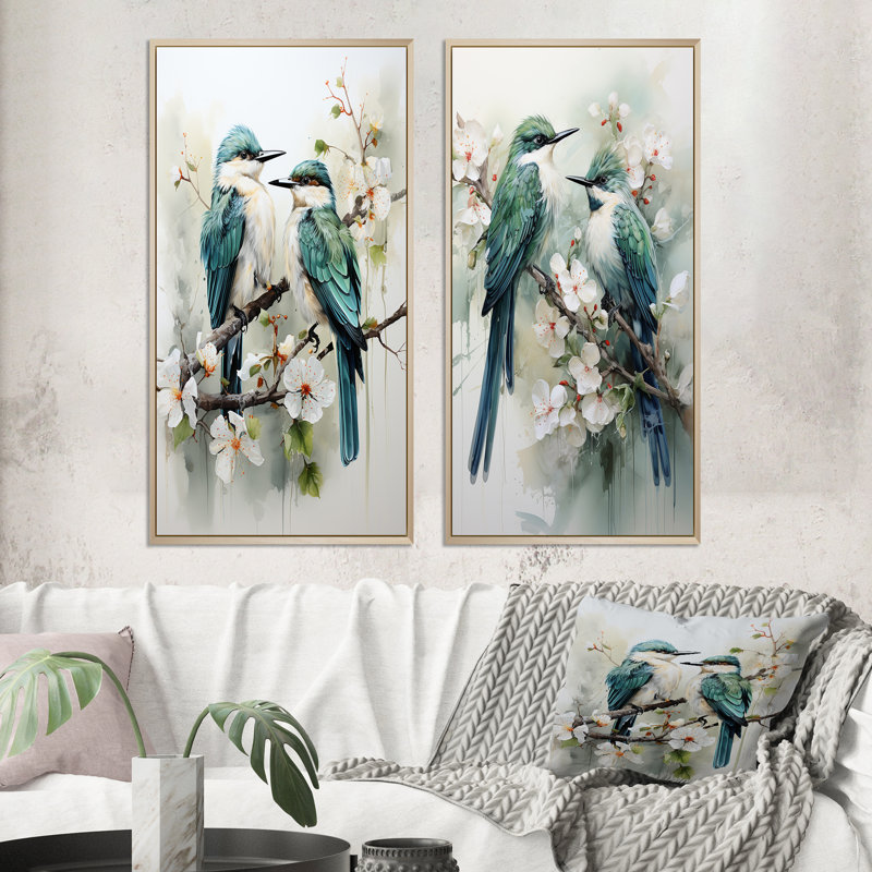 «Bird Serenade Of Feathers», 2 pièces, Encadrement brun, H 20 po x l 24 po