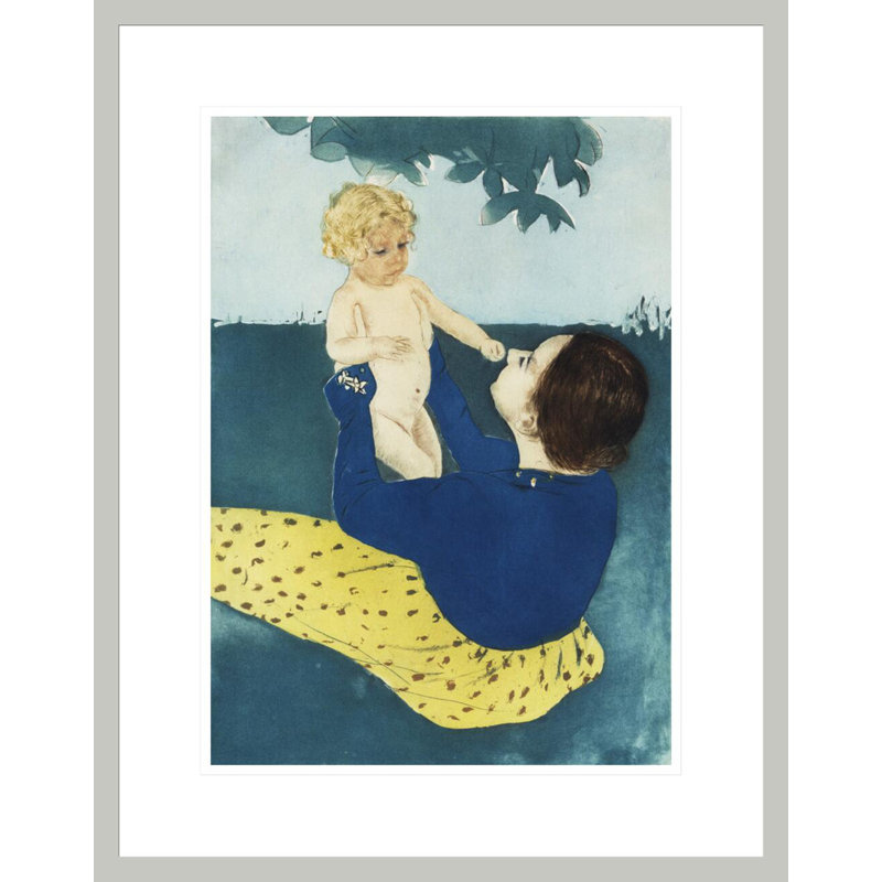 «Under the Horse» par Mary Cassatt - Impression sur toile, H 21,75 po x l 17,12 po, Bleu/jaune