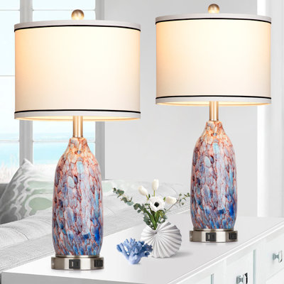 26" Coastal Glass USB Table Lamps with Touch Control & Night Light