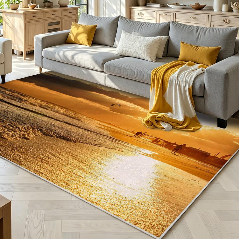 Tapis noir lavable à la machine magnifique, Rectangle 71 po x 98 po