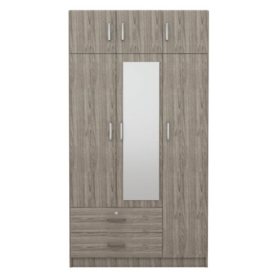 3 Doors Closet Wardrobe With 2 Drawers And Top Cabinet, Wooden Armoire Wardrobe Closet With Hanging Rod by Latitude Run