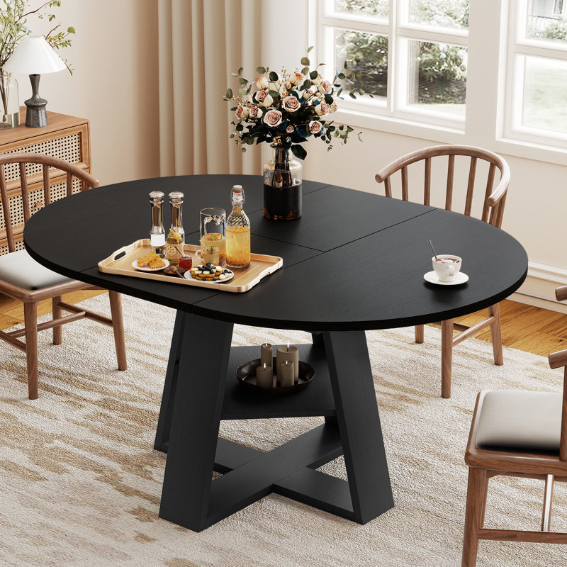 Extendable Round To Oval Dining Table For 4–6, Wooden Kitchen Table With Hidden Storage, Space-saving Dinner Table For Small Apartments