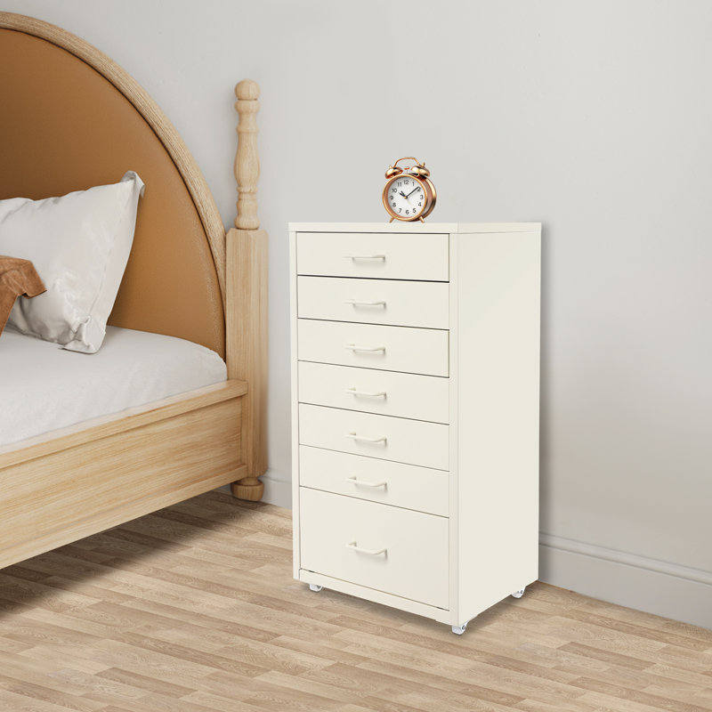 Bedside Table Mobile File Cabinet Storage Cabinet With 7 Drawers, Beige