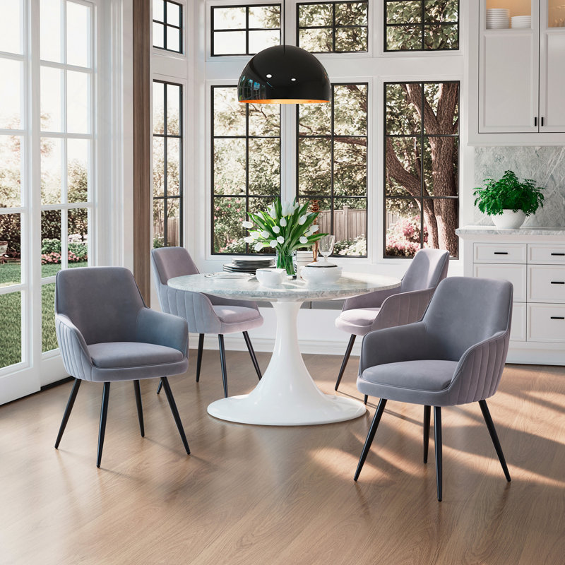 Chaise d'appoint rembourrée avec dossier capitonné, ensemble de 2, Gris