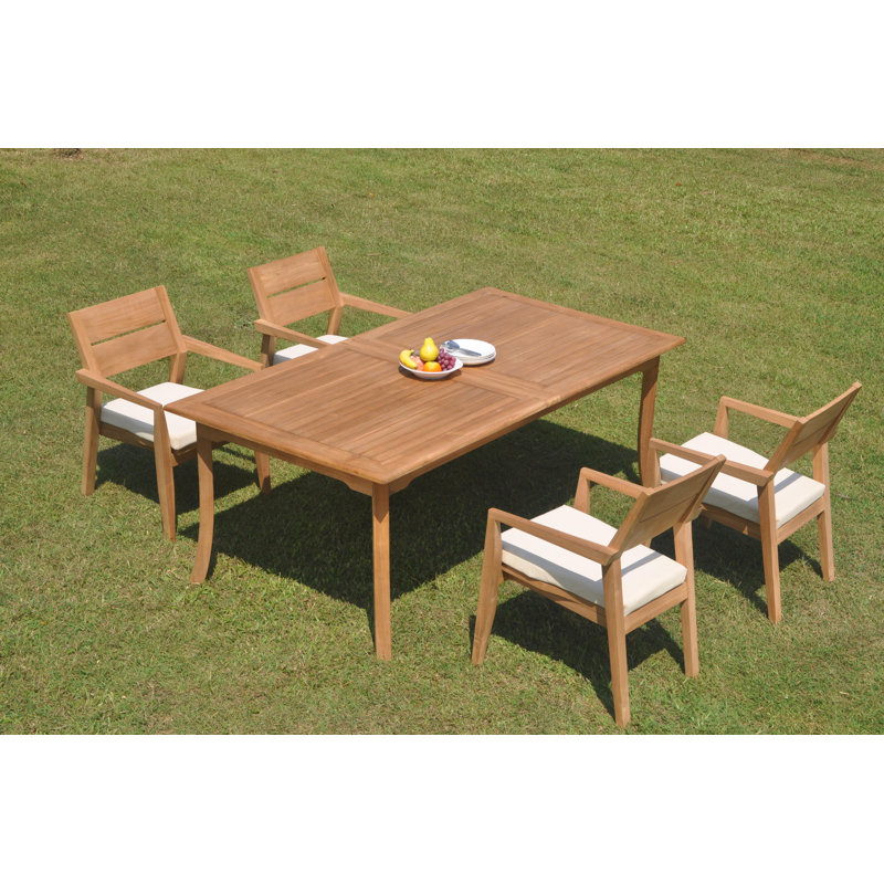 Vellore Outdoor - Piece Teak Dining Set, 4, 30.5" H x 82" W x 40" D