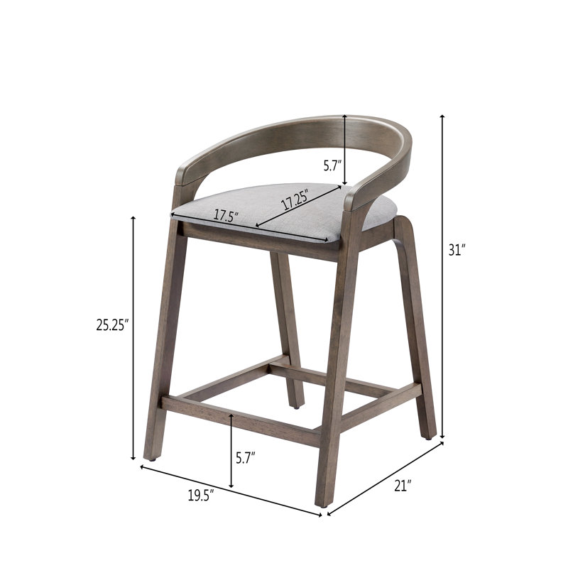 Tabouret de comptoir rembourré en bois Gurnaik, Beige, Gris