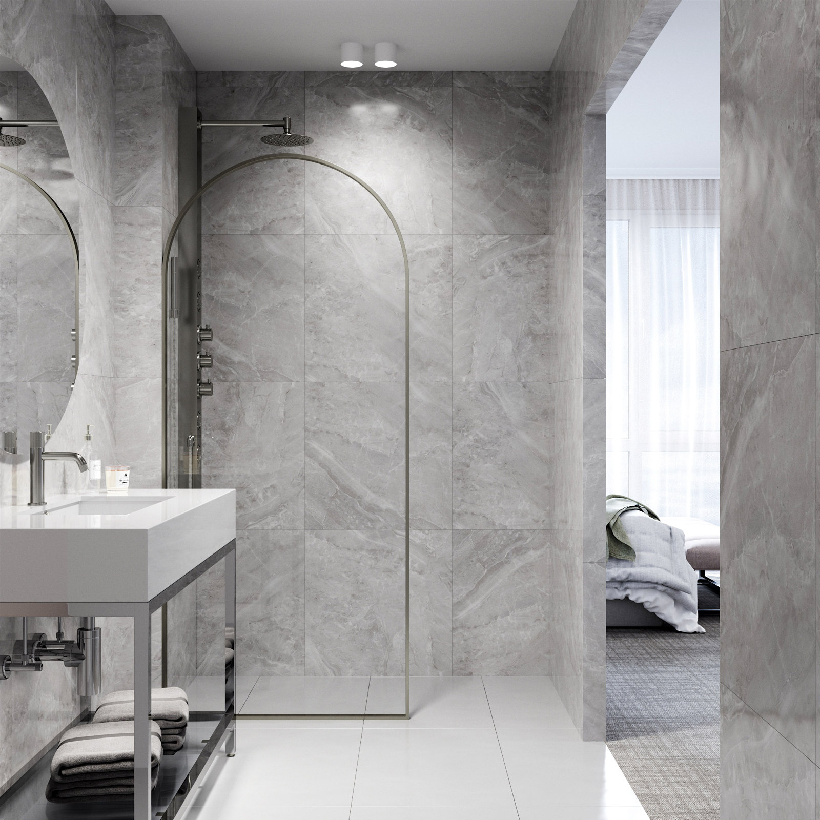 Arden Framed Fixed Shower Screen, Stainless Steel