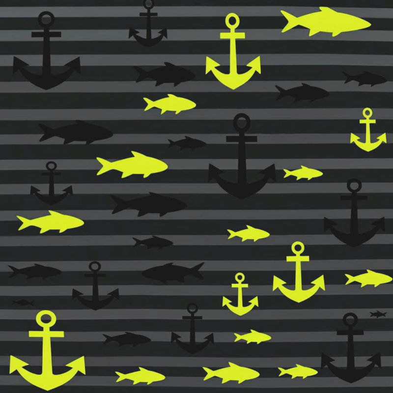 Tapis de bain à rayures de poisson et ancres, L 34 po x L 21 po, Noir / jaune