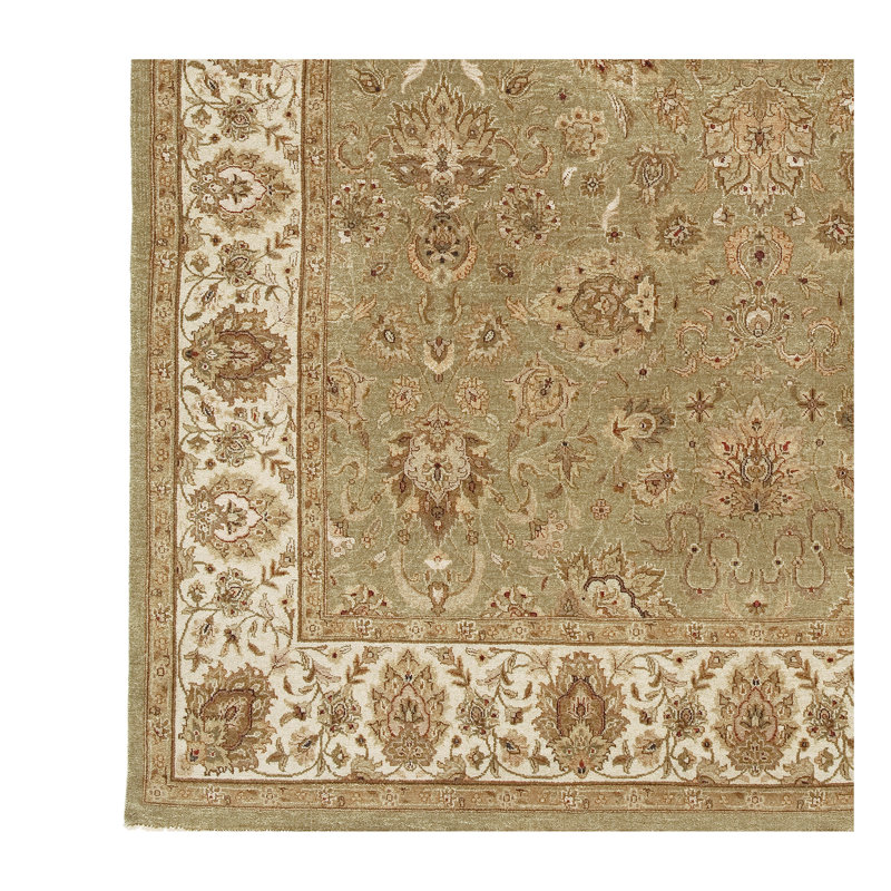Dharma Hand Woven Silk and Wool Floral Area Rug, Rectangle 10' x 14'