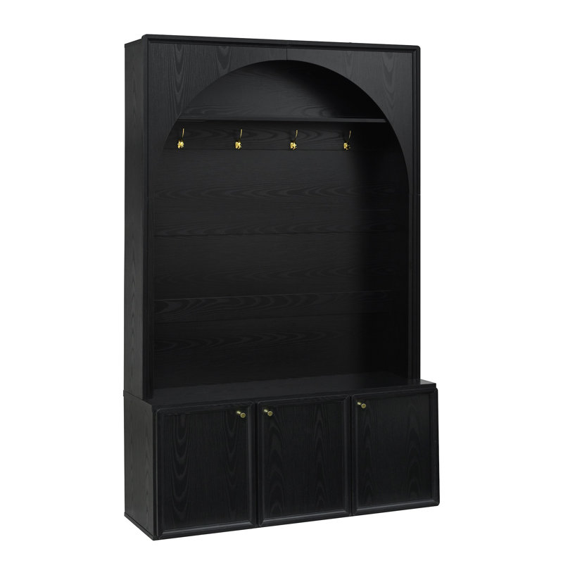Hall Tree with Storage Bench and Adjustable Shelves for Entryway, Black