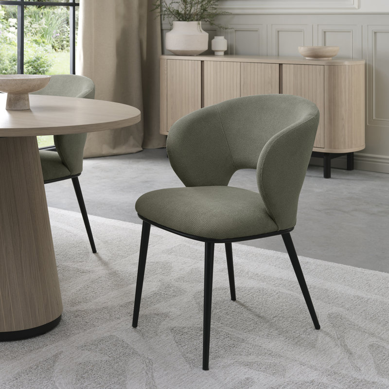 Anjelita UPHOLSTERED DINING CHAIR - BLACK SAND POWDER COATED LEGS (PAIR), Green