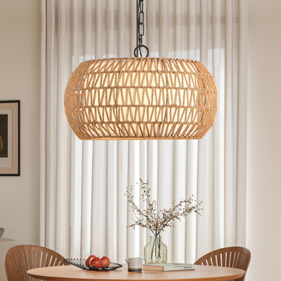 Luminaire suspendu de ferme 18 po à hauteur réglable, luminaire suspendu en corde de jute tissée Boho, base E26, 60 W maximum, compatible avec un plafond plat, voûté et incliné (ampoule non incluse)