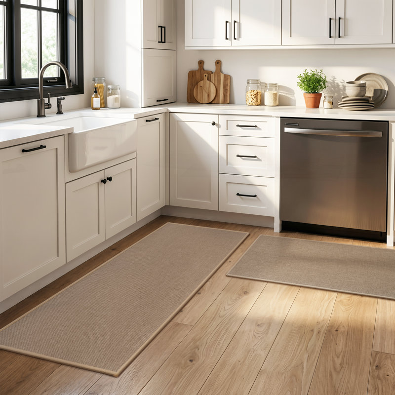 Machine Washable Non-Slip Jute Kitchen Mat(Set of 2), 20"x32"+20"x48"