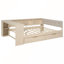 Lit plateforme double en bois avec tablettes de rangement, tiroirs, station de charge et tête de lit tapissier-1686073142