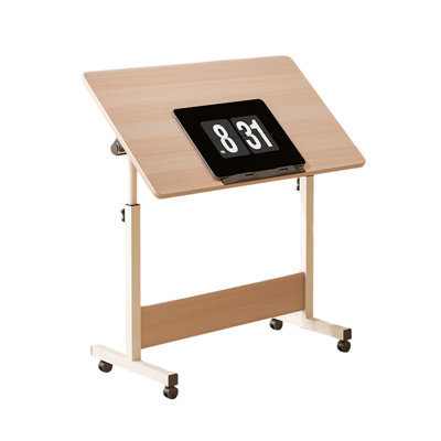 Compact Adjustable Height Standing Desk with Wheels, Portable Mobile Workstation for Home Office, Sit-to-Stand Computer Desk In Ancient Oak