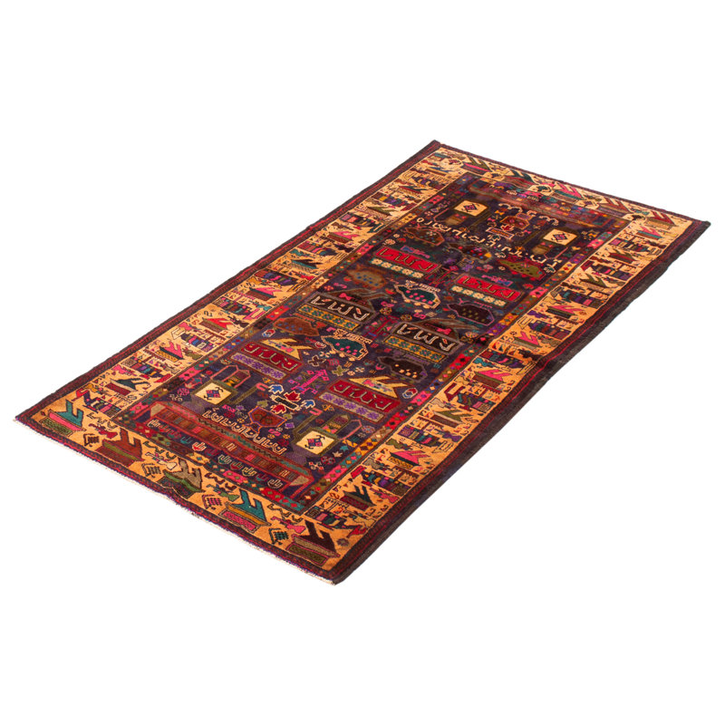 Tapis bleu marine en laine noué à la main de conception unique 3 pi 4 po x 6 pi 5 po New Age