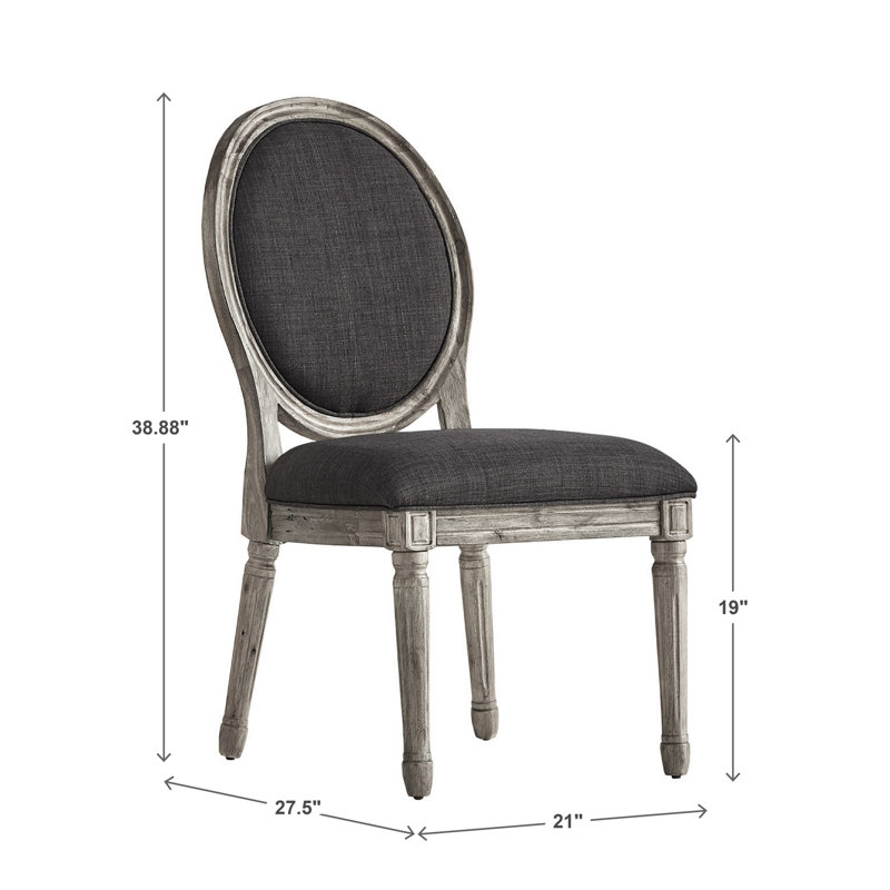Hildemar 19'' H Linen Upholstered Side Chair, Dark Gray, Antique Gray Oak
