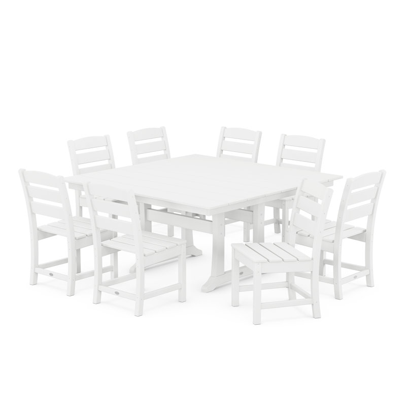 Lakeside 9-Piece Farmhouse Trestle Dining Set, White
