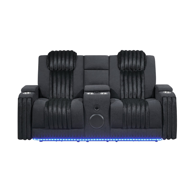 Duran Black Power Reclining Loveseat With Power Headrest, LED And Bluetooth Speaker, Black
