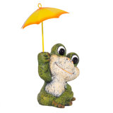 12"H Sitting Jolly Frog with Yellow Umbrella Statue for Garden, Patio & Lawn