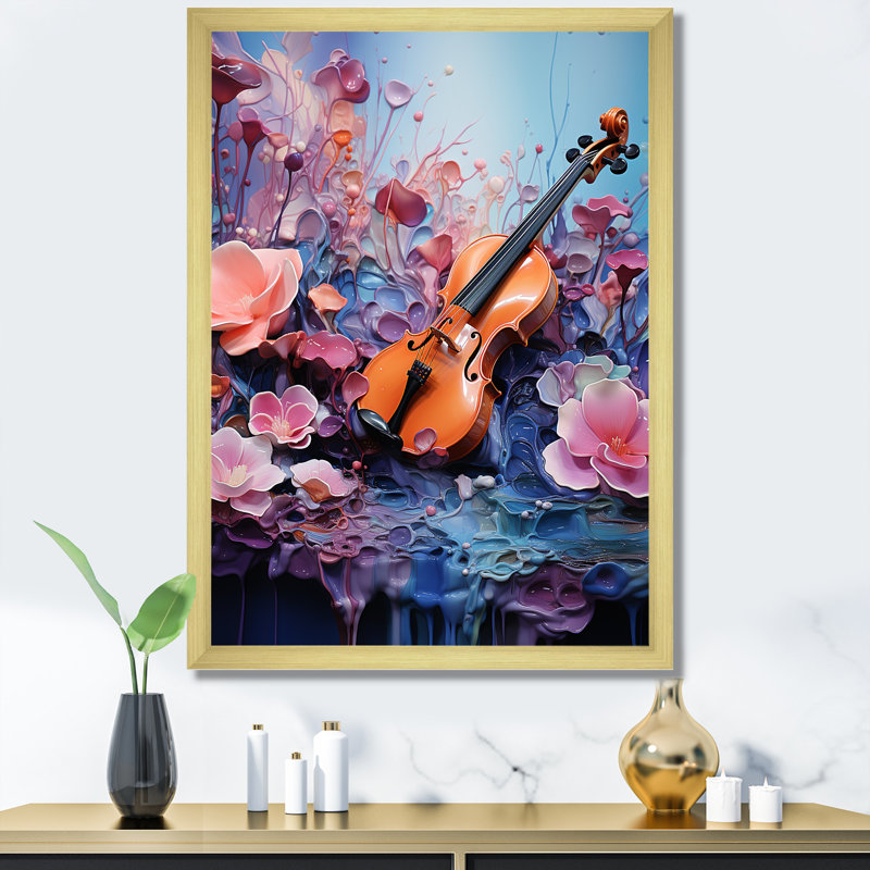 «Whimsical Violin Music Melody», reproduction sur toile, Cadre doré simple, H 44 po x l 34 po x P 1,5 po