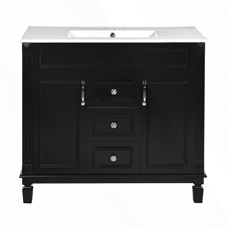 Meuble-lavabo 36 po avec lavabo supérieur, Noir, Argent argent