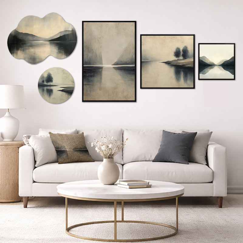 Ensemble de 5 panneaux noirs en métal noir avec minimalisme Black Winter, Métal + cadre noir