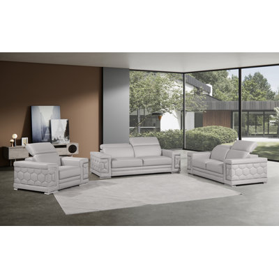 Charliee 3 Piece Genuine Leather Sofa Set