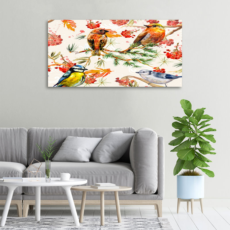 Conifers And Birds - Print, 50cm H x 100cm W x 2cm D, Canvas