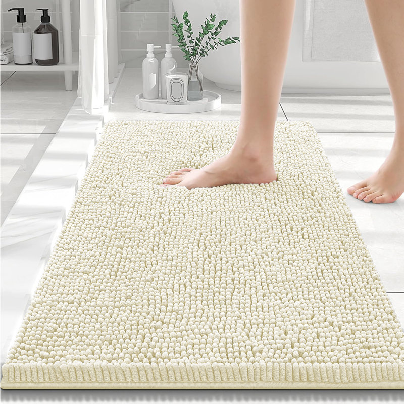 Chenille Non-Slip Non-Slip Bath Mat, Cream, 80cm L x 50cm W