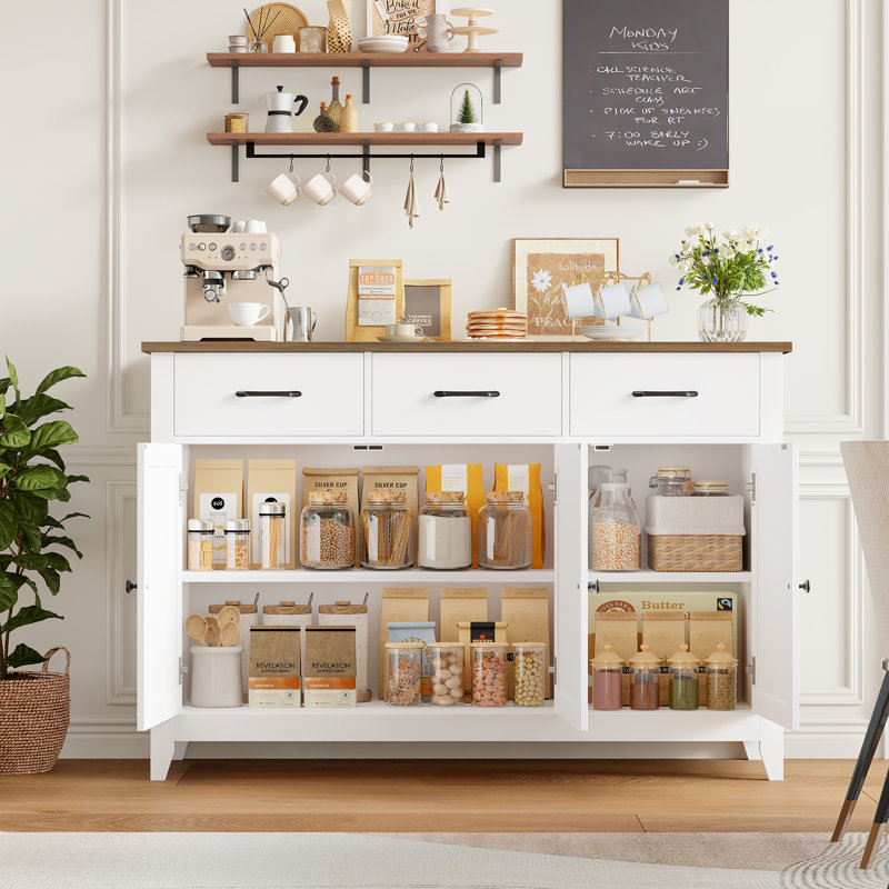 Zosia 47.2" Modern Sideboard Buffet, Credenza Storage Cabinets With Adjustable Shelves And Three Drawers, White