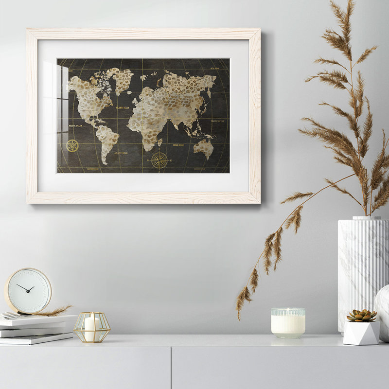 Safari - carte du monde - reproduction encadrée rustique avec tableau mat, Blanc, H 14 po x l 20 po