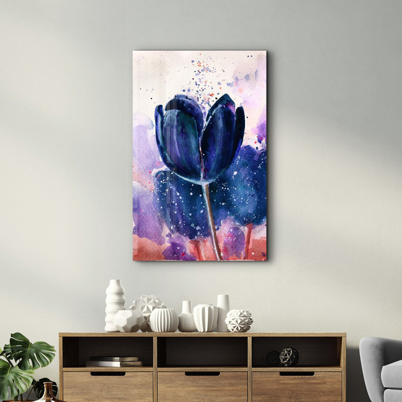 Decorative Tempered Glass Painting, Blanc / Bleu marine