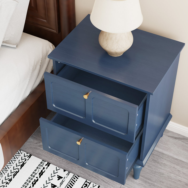 Table de chevet Mid-Century moderne avec 2 tiroirs, table de bout en bois (ensemble de 2), Bleu