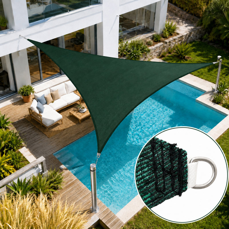 Toile d'ombrage triangulaire Amgo Customize - 200 g / m², blocage UV 95% avec quincaillerie, 11 pi x 15 pi x 18,6 pi, Vert